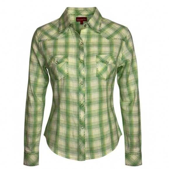 Panhandle Slim Tops - Panhandle Slim Green Cowgirl Core Plaid Western Snap Shirt Metallic Womens M